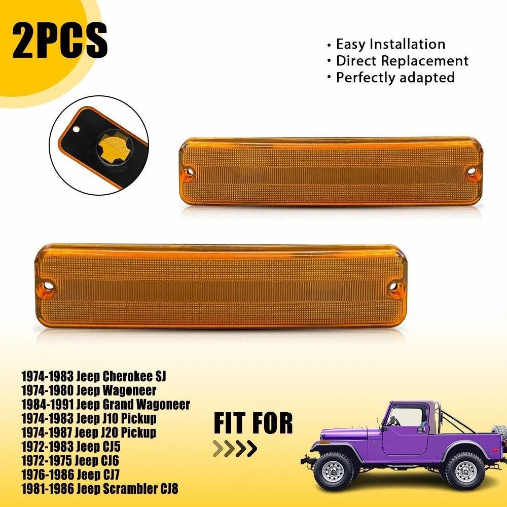 2Pcs Amber Front Fender Side Marker Light Housings for Jeep Grand Wagoneer (1984–1991)