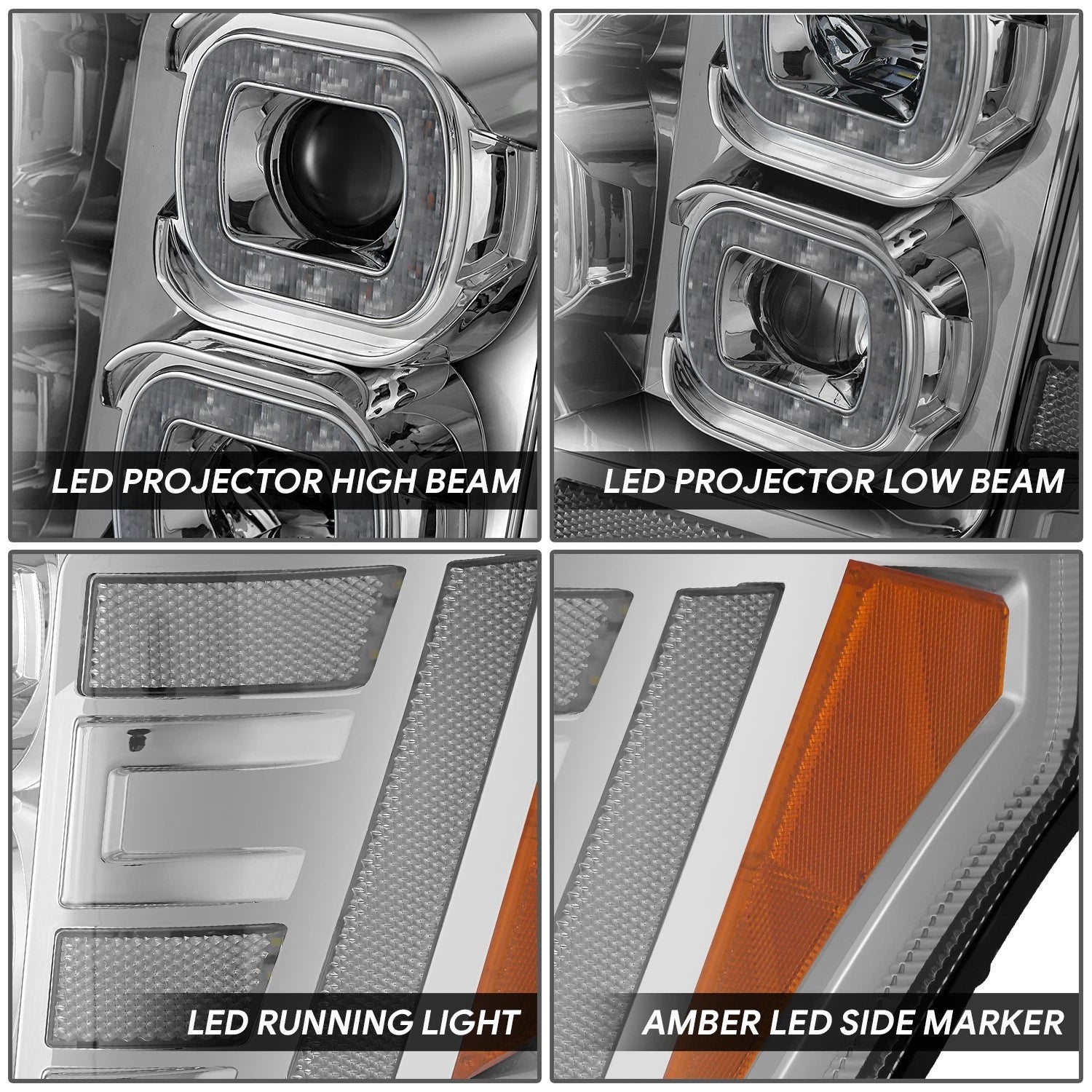 Sequential LED Light Bar Headlight for Ford F250 SD (2011–2016) - Chrome Amber