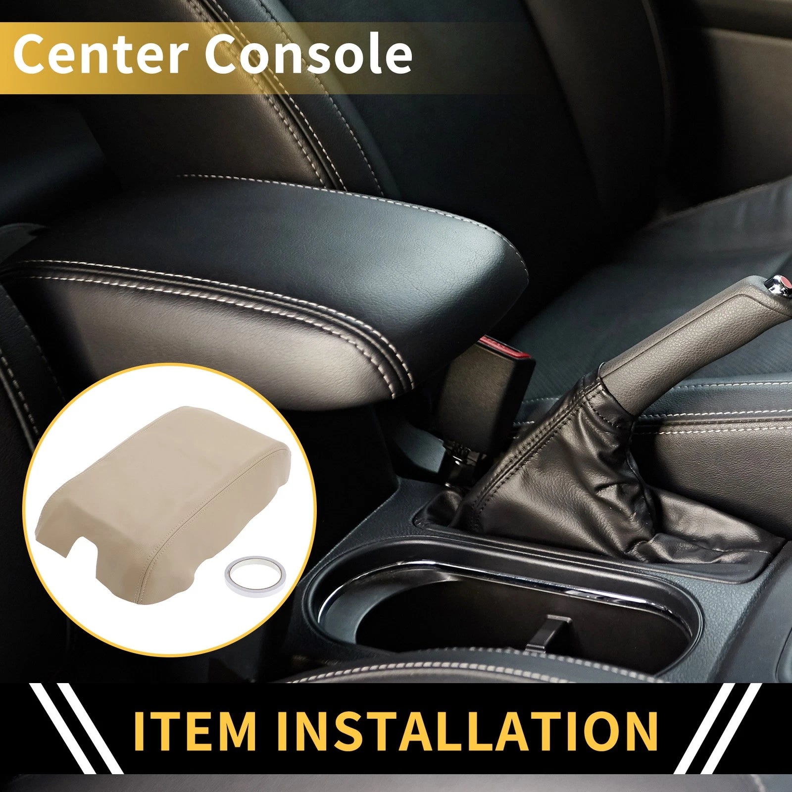 Center Console Armrest Cover for Ford F-150 (2015–2023) Microfiber Leather Beige