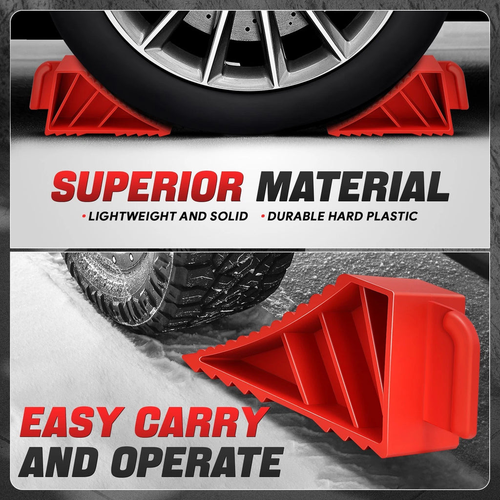 Set of 2 Red Stackable Wheel Chocks with Handle 8000lbs Capacity