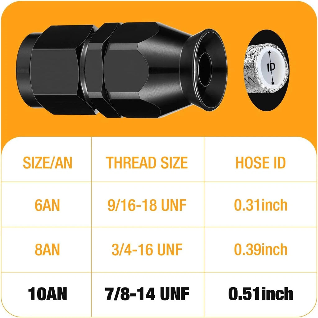 10AN 0 Degree PTFE Oil Fuel Line Hose End Fitting for PTFE Hose