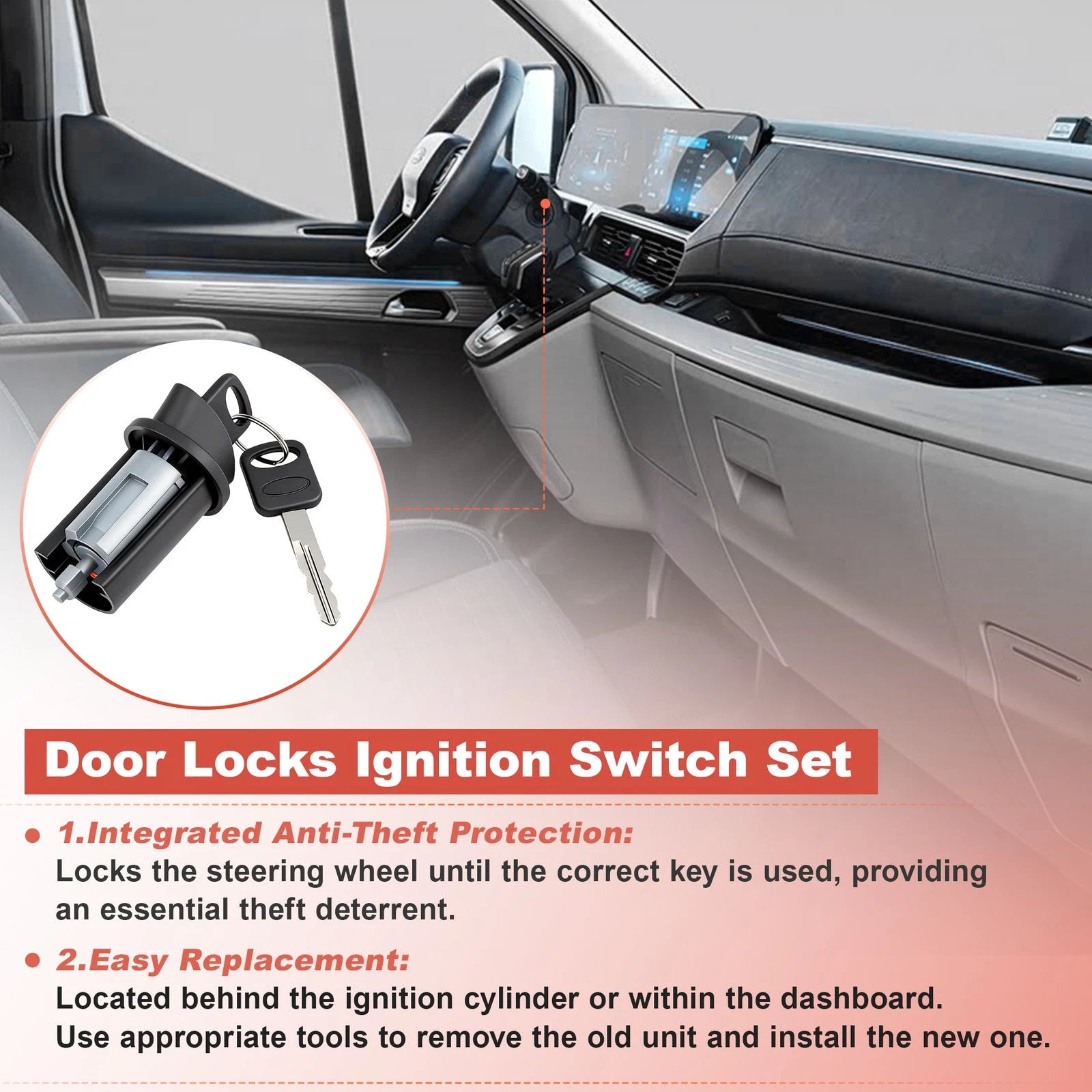 Ignition Key Switch Door Lock Cylinder for Ford Econoline E150 E250 (1992–2002)