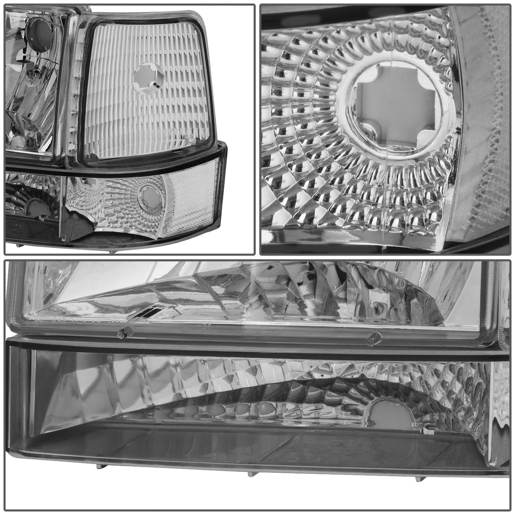 Chrome Bumper Headlights + Clear Corner Lamp for Ford F150/F250/F350 (1992–1996)