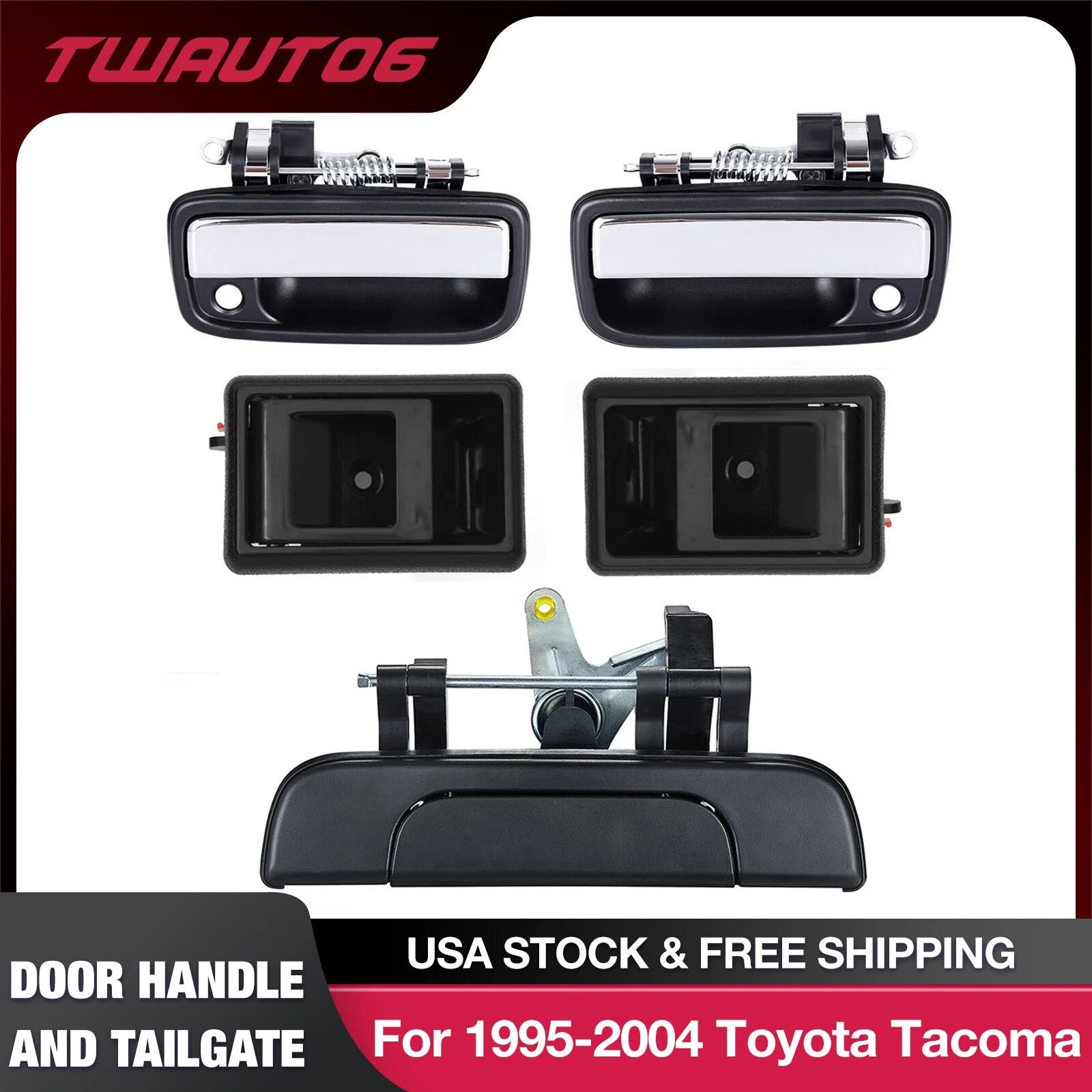 Set of 4 Chrome Outer & Black Inner Door Handles for Toyota Tacoma (1995–2004)