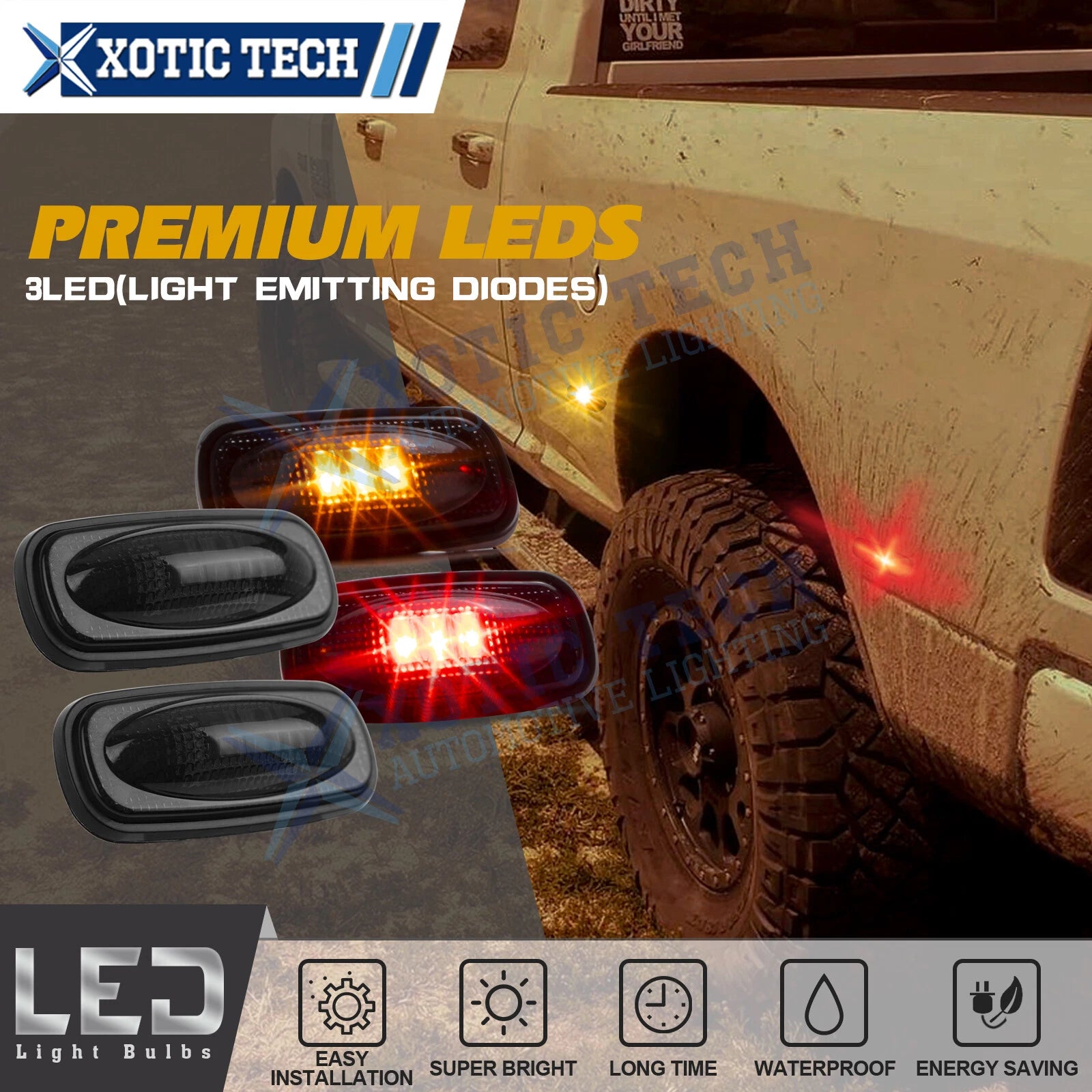Smoked Lens LED Fender Bed Side Marker Light for Dodge Ram 2500 3500 (2011–2025)