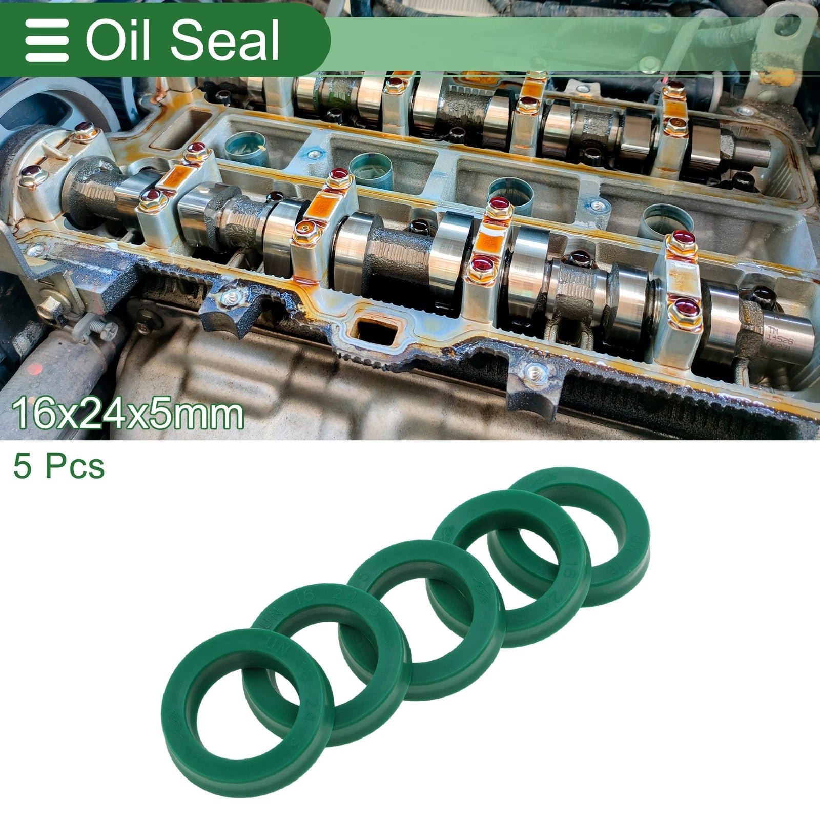 Set of 5 Oil Seal Rotary Shaft Seal 16x24x5mm High Pressure Green