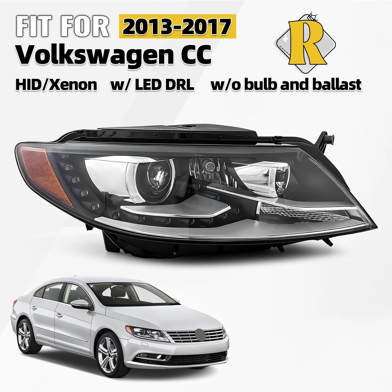 HID/Xenon Headlight w/ LED DRL for Volkswagen CC (2013–2017) Right Side