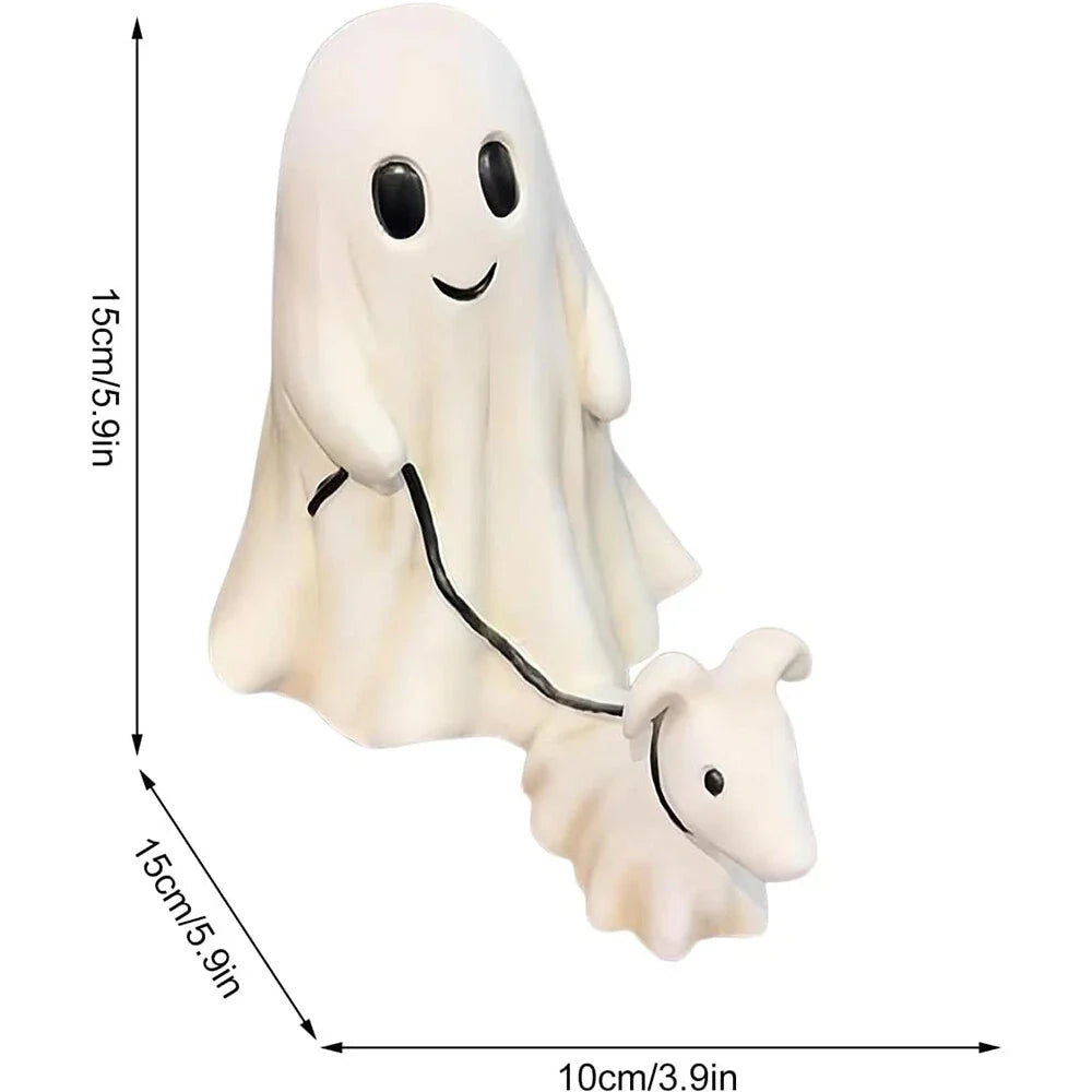 Cute Halloween Ghost Walking Dog Statue Decorations Indoor Outdoor