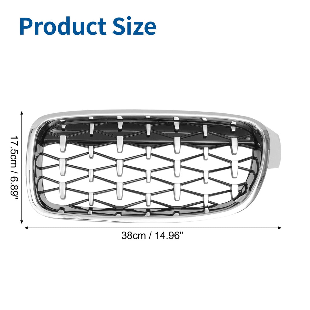 1 Pair Front Hood Bumper Grille for BMW 3 Series (2013–2018) Silver Tone
