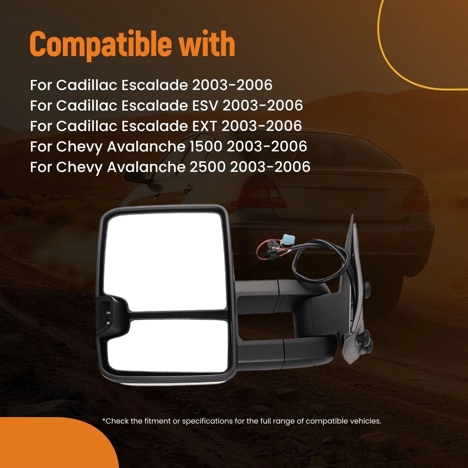 Side View Mirror for GMC Yukon XL 1500 2500 (2003–2006) Chrome 15037957