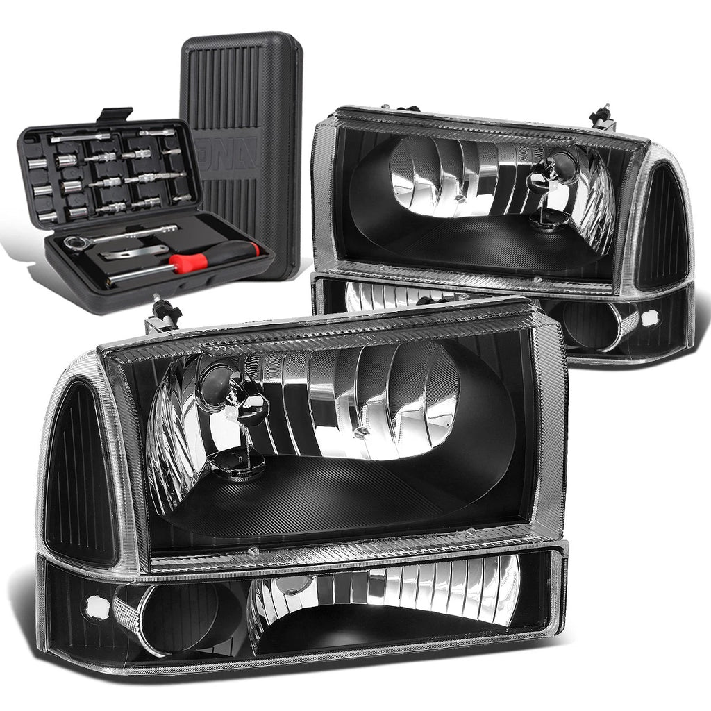 Pair of Black/Clear Signal Headlight Lamps for Ford Super Duty (1999–2004)