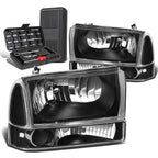 Pair of Black/Clear Signal Headlight Lamps for Ford Super Duty (1999–2004)