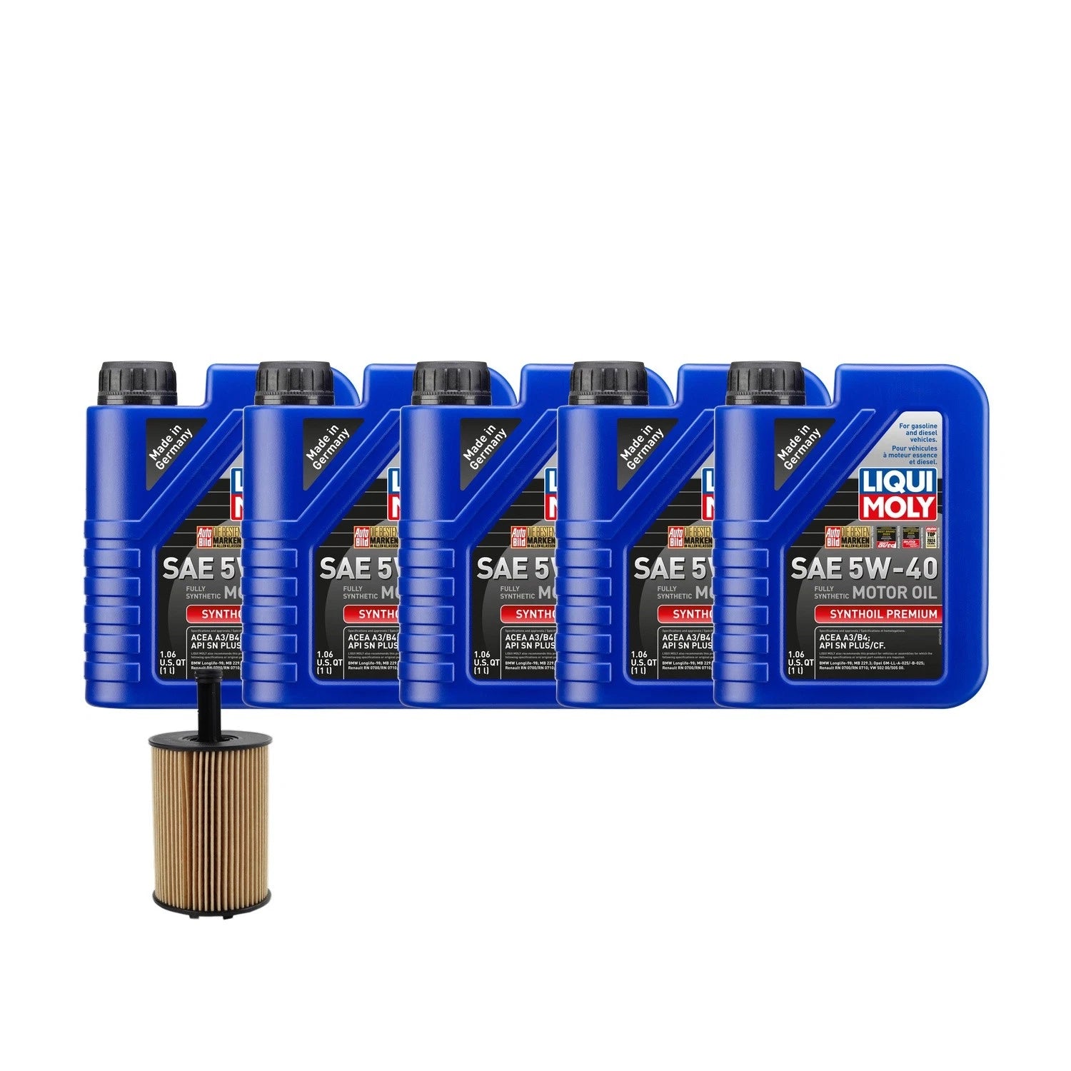 5L Liqui Moly Synthoil Premium SAE 5W-40 Oil Change Kit for Audi CBFA/CCTA (2006–2012)