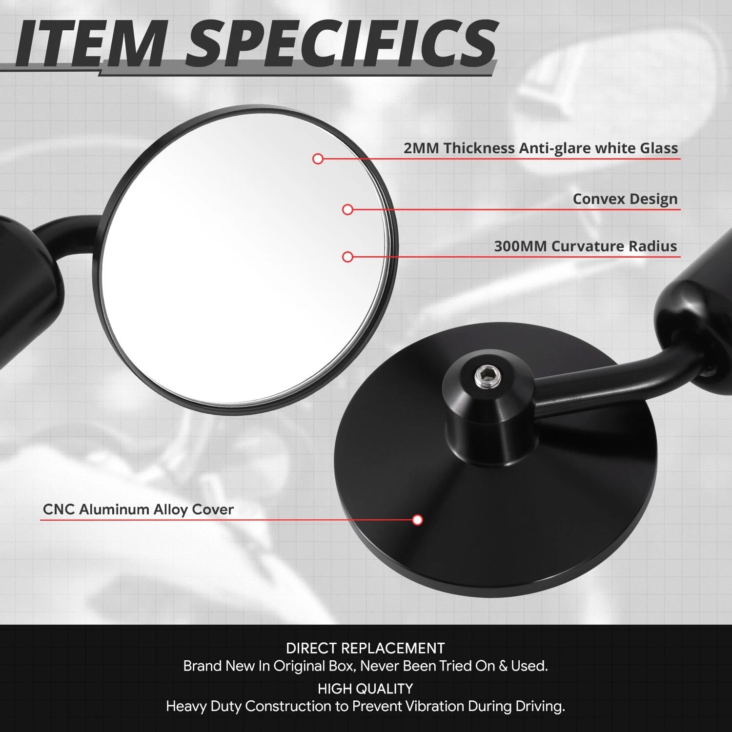 Universal Black Round Anti-Glare Bar-End Sideview Mirrors for Naked Bikes