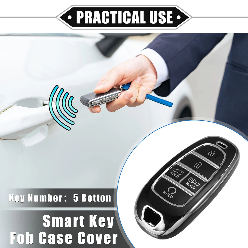 5 Buttons Key Fob Cover for Hyundai Sonata, Santa Fe (2011–2023) TPU Black