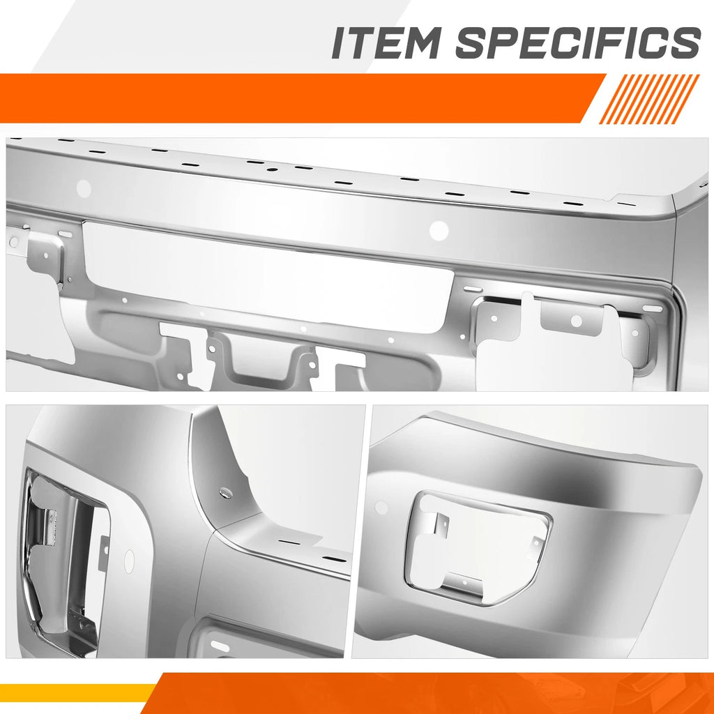 Front Bumper Face Bar for GMC Sierra 2500 3500 HD (2015–2019) w/ Sensor Holes Chrome