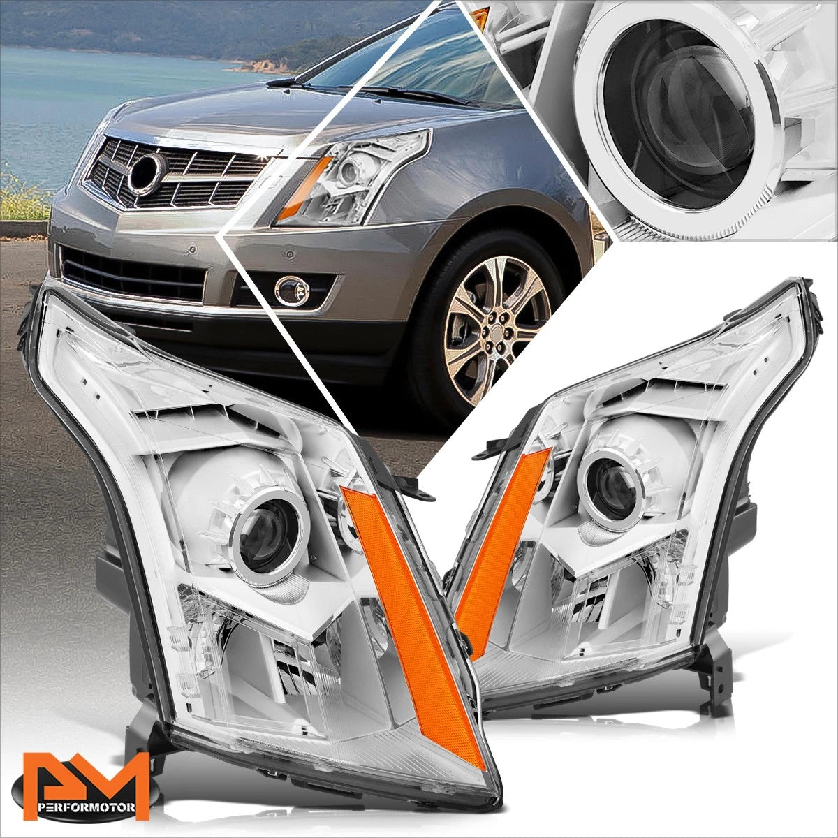 Projector Headlights for Cadillac SRX (2010–2016) - Chrome, Amber Corner