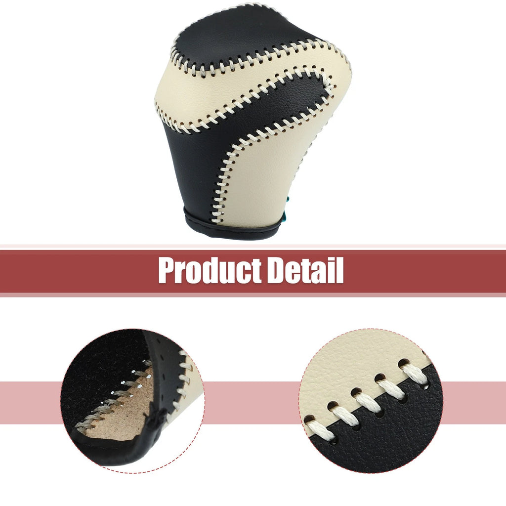 Gear Shift Knob Cover for Toyota Land Cruiser Prado (2010–2023) Black Beige Stitches