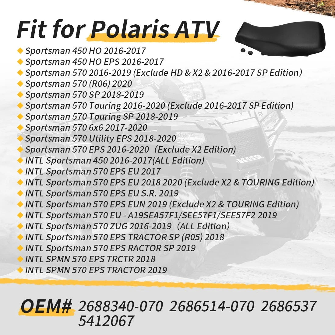Complete Seat Assembly for Polaris Sportsman 450 HO 570 Touring (2014–2021) 2688340-070