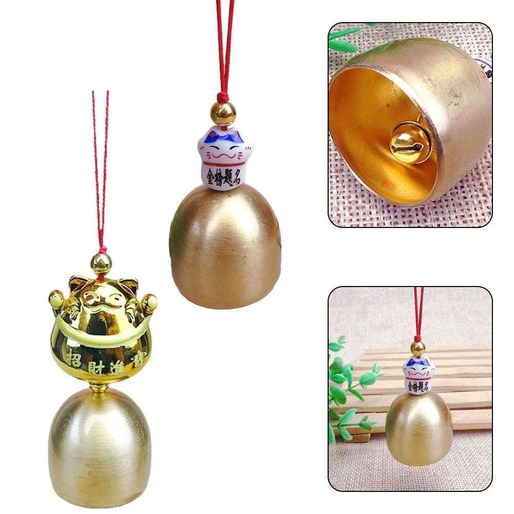 Copper Lucky Cat Pendant Wind Chime for Home Decor