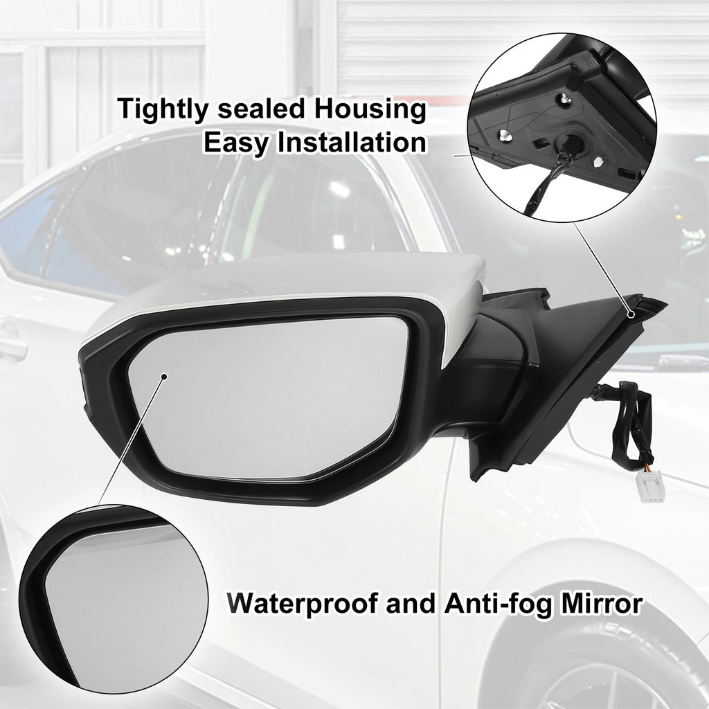 3 Pin Left Side Exterior Door Mirror Assembly White for Honda Civic (2016–2021) 767153118074