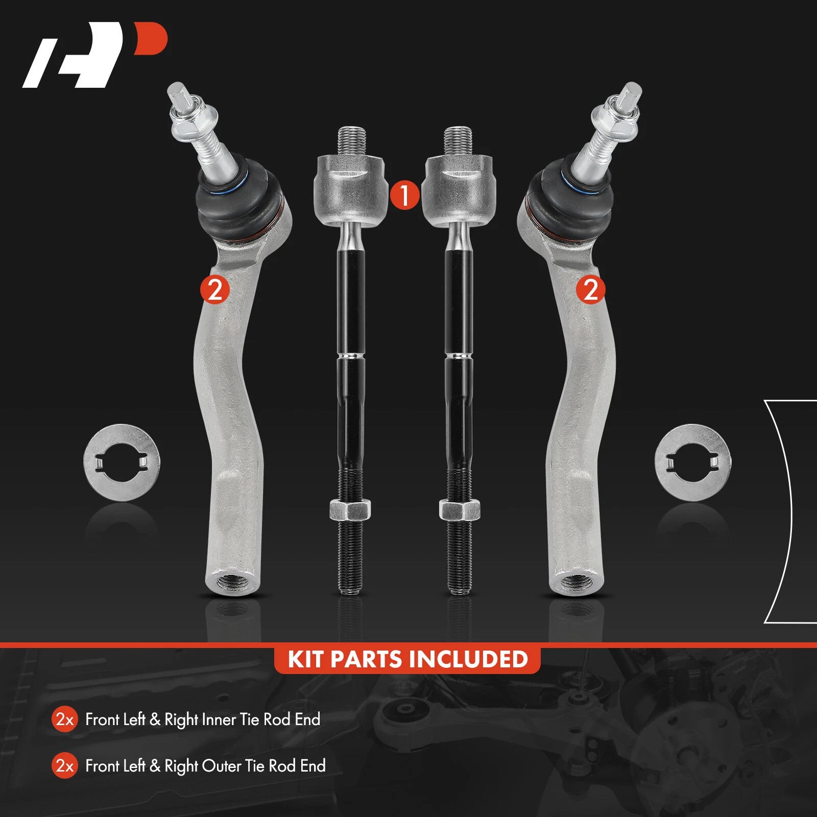 Set of 4 Front Inner & Outer Tie Rod Ends for Ford Bronco (2021–2023)