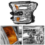 Headlight Without Bulbs for Ford F150 (2015-2017) Chrome Housing Amber Corner