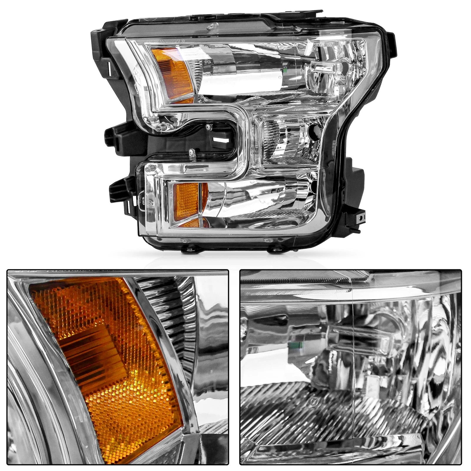 Headlight Without Bulbs for Ford F150 (2015-2017) Chrome Housing Amber Corner