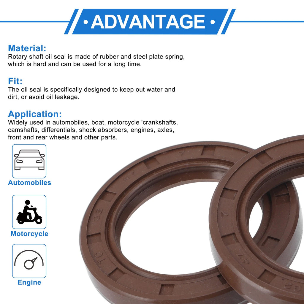 2X Oil Seal Rotary Shaft Seal FKM Rubber 32x47x7mm  