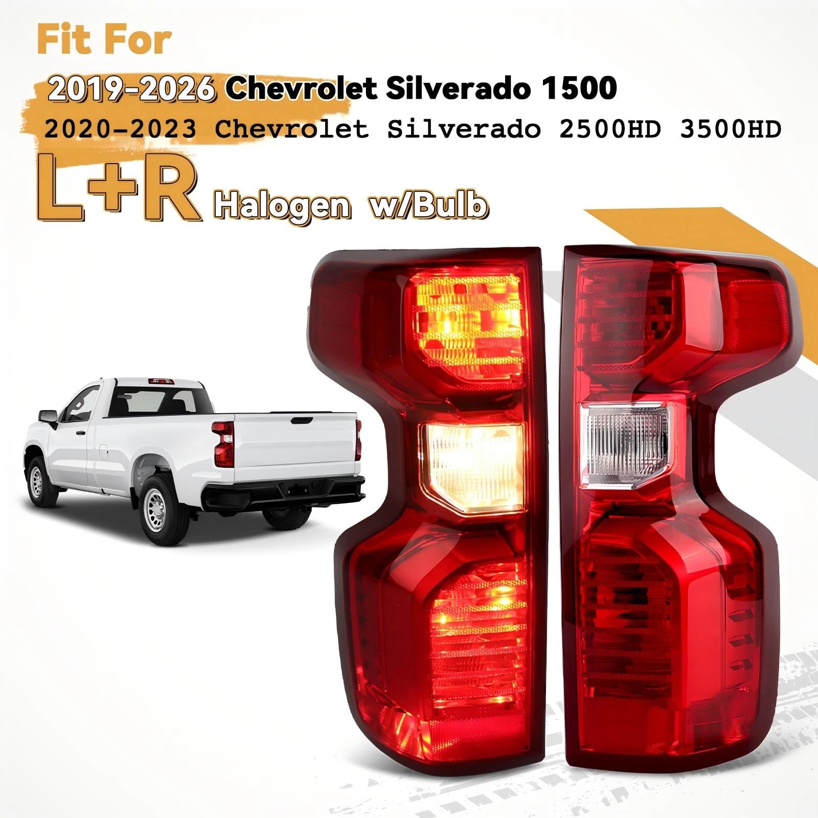 Halogen Tail Light Brake Lamp Left+Right Pair for Chevy Silverado 1500 (2019–2026)