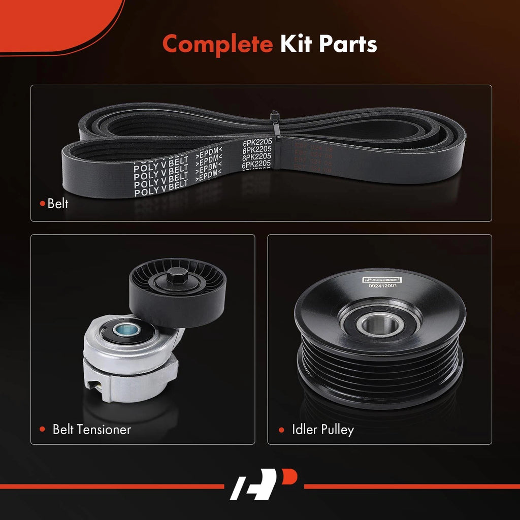 3X Serpentine Belt Drive Component Kit for Ford Mustang (2007-2010)
