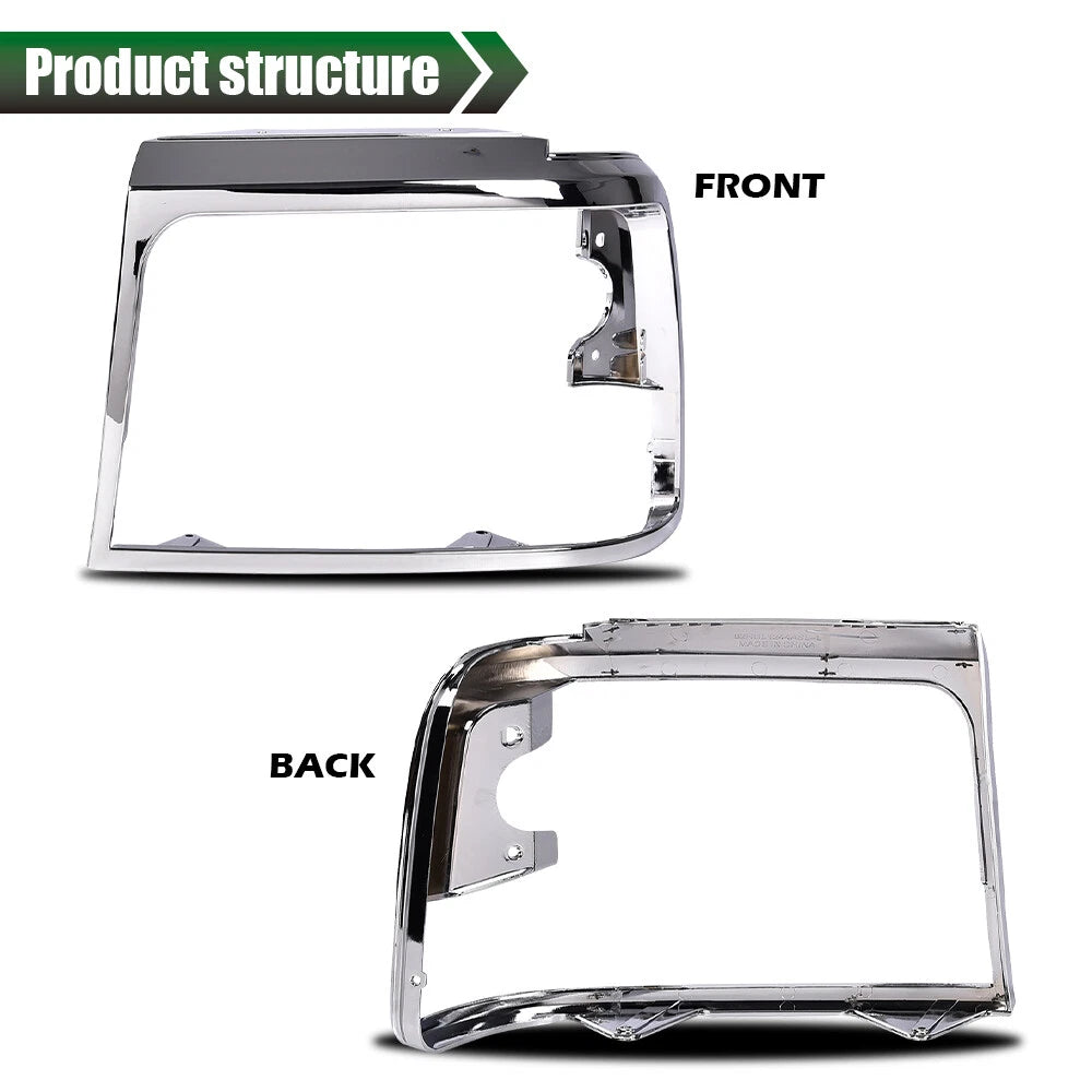 Set of 2 Chrome Headlight Trim Bezels for Ford Bronco F150