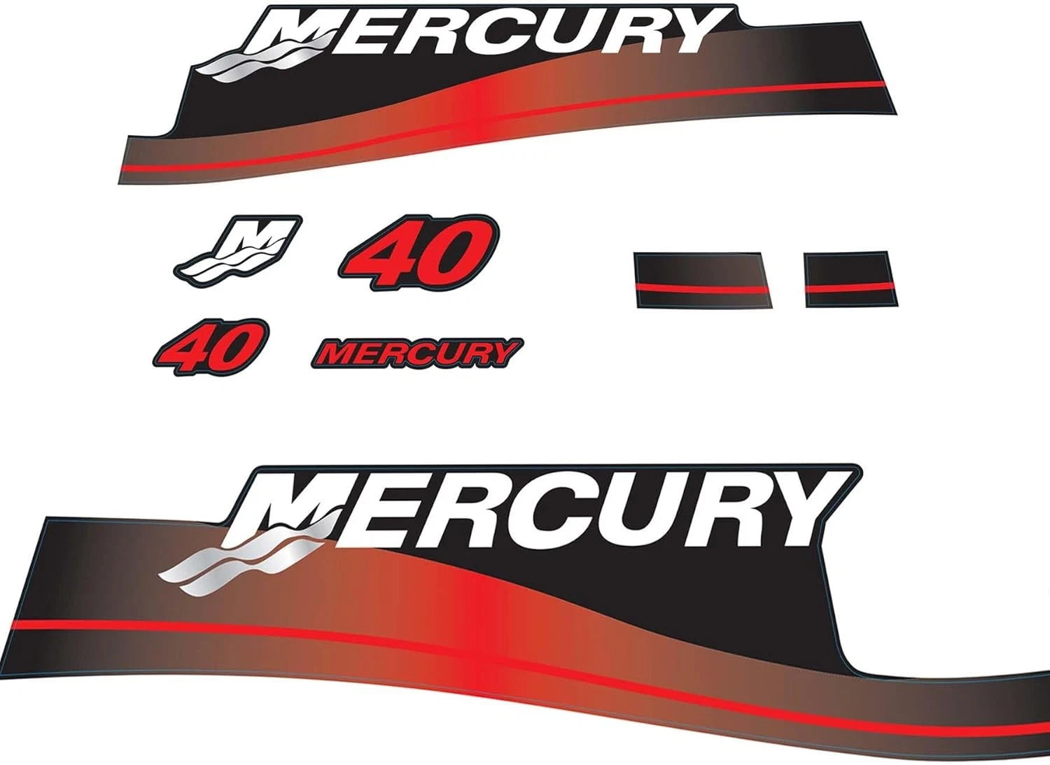 Set of 2 Outboard Engine Decals for Mercury 2 Stroke 40HP (Red)