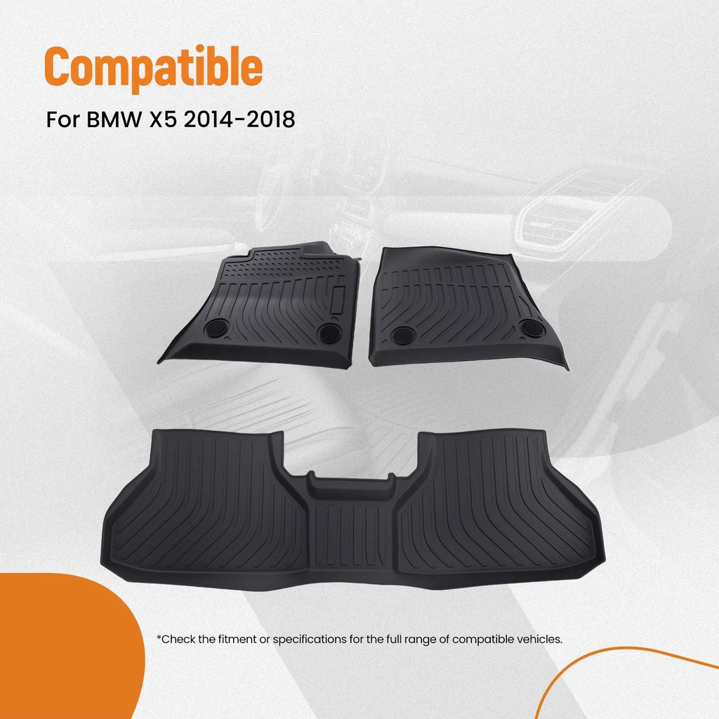 Black TPE Rubber Floor Mats Liner for BMW X5 (2014–2018) Waterproof Anti-Slip