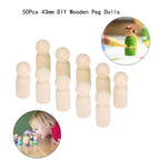 50Pcs Wooden Unpainted Peg Dolls DIY Craft Toy for Kids