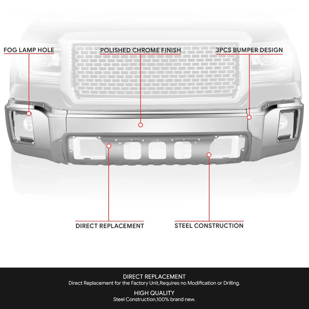 Chrome Front Bumper Face Bar for GMC Sierra 1500 (2014–2015)