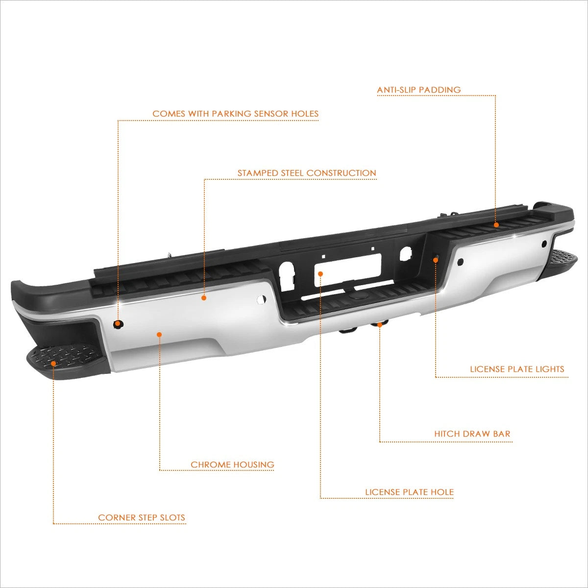 Rear Bumper Assembly with Sensor Holes for Silverado/Sierra 2500/3500HD (2015–2019)