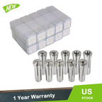 Set of 10 R-8 Round Collets for Milling Lathe (3mm–20mm)