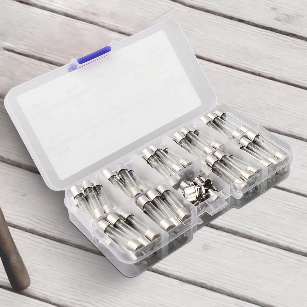 72 PCS Assorted Glass Tube Fuses for Cars (0.5A–30A)