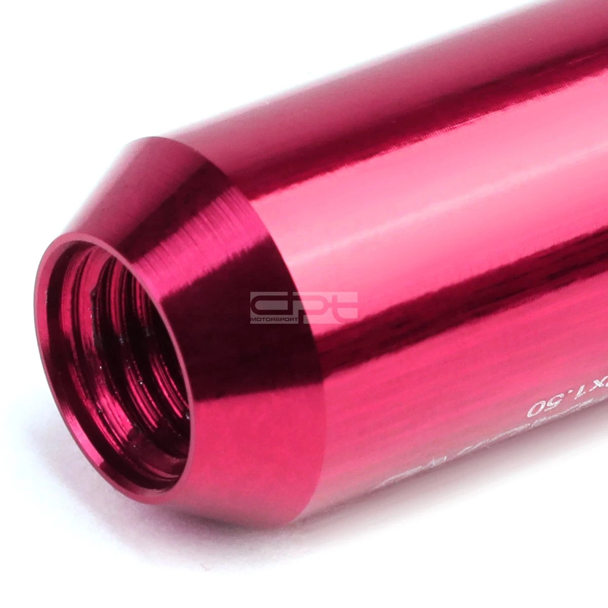 Set of 4 Open-End Aluminum Pink Lug Nuts + Adapter M12x1.5 (20mm OD/60mm Tall)