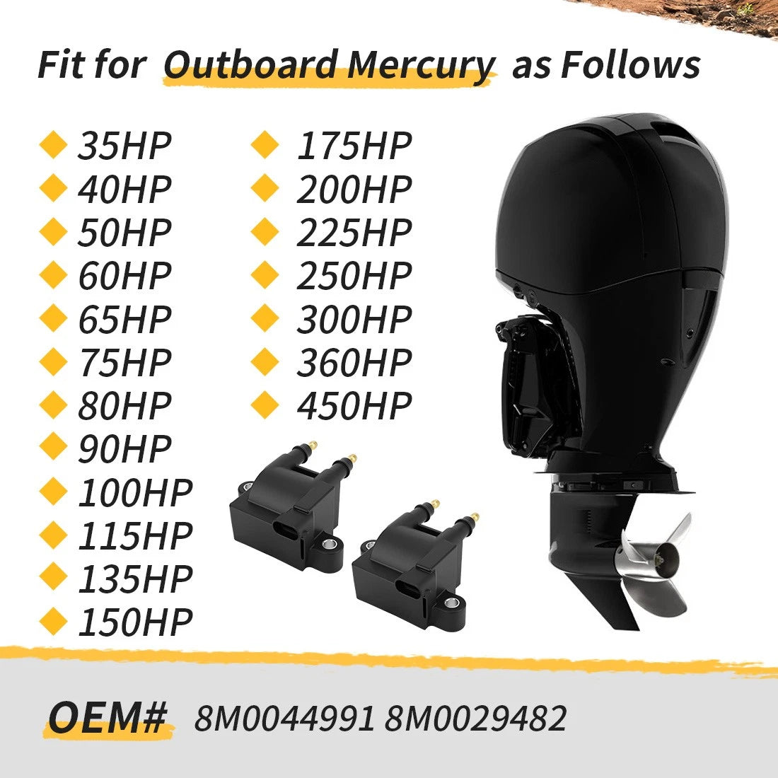 2X Ignition Coil for Mercury Mercruiser 35-80HP (8M0029482, 8M0044991)