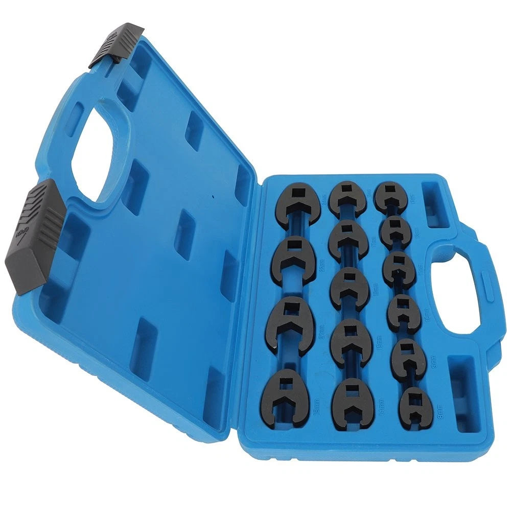 15pc Crowfoot Flare Nut Wrench Set for Ratchet Extension (3/8, 1/2in Drive)