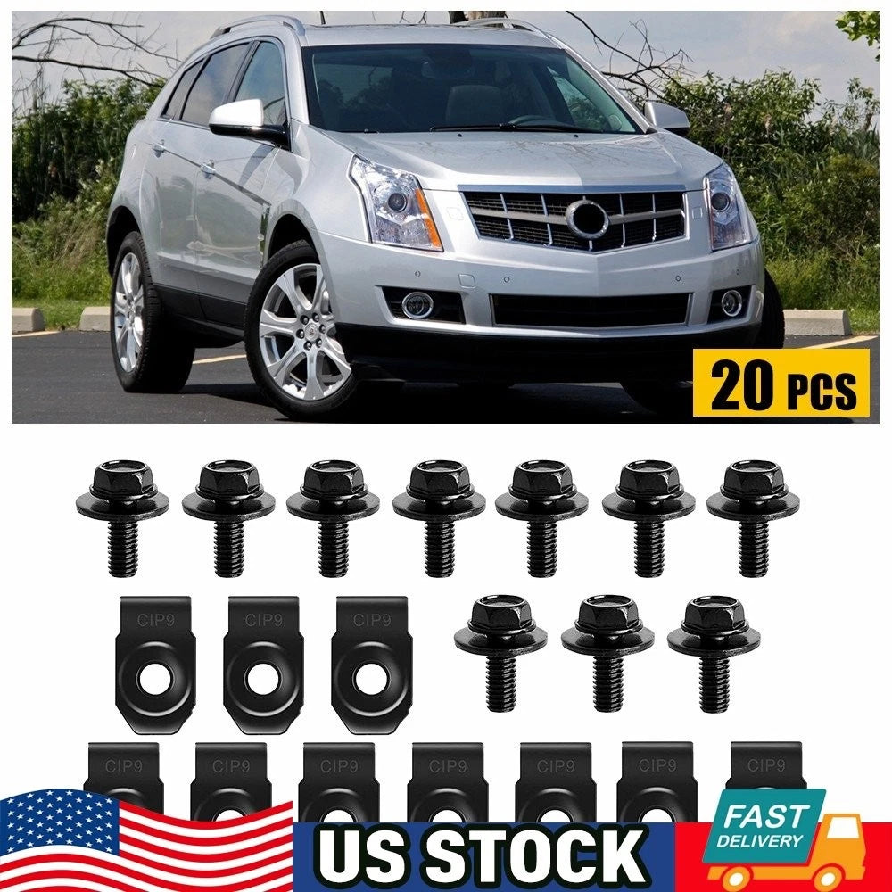 20pcs M6-1.0 Car Body Bolts & U-nut Clips for