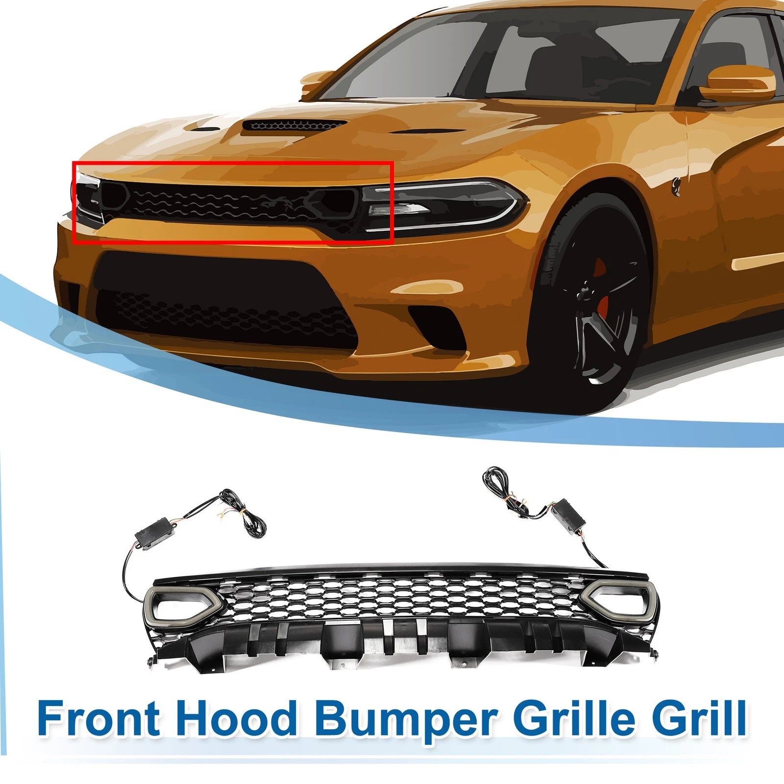Front Upper Hood Bumper Grille for Dodge Charger (2015–2023) Plastic Black