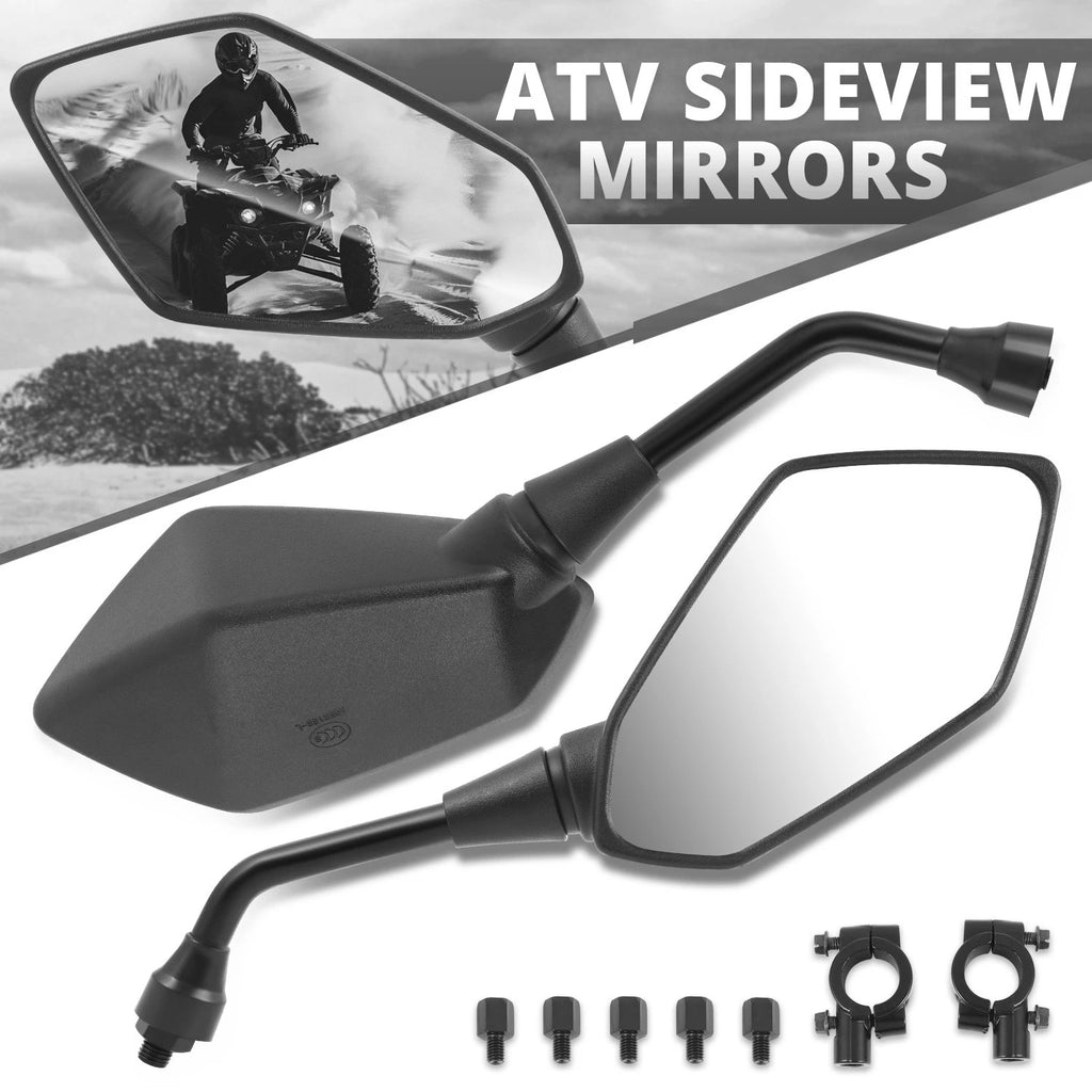 Universal ATV Rectangular Convex Side View Mirrors (Handlebar Mount)