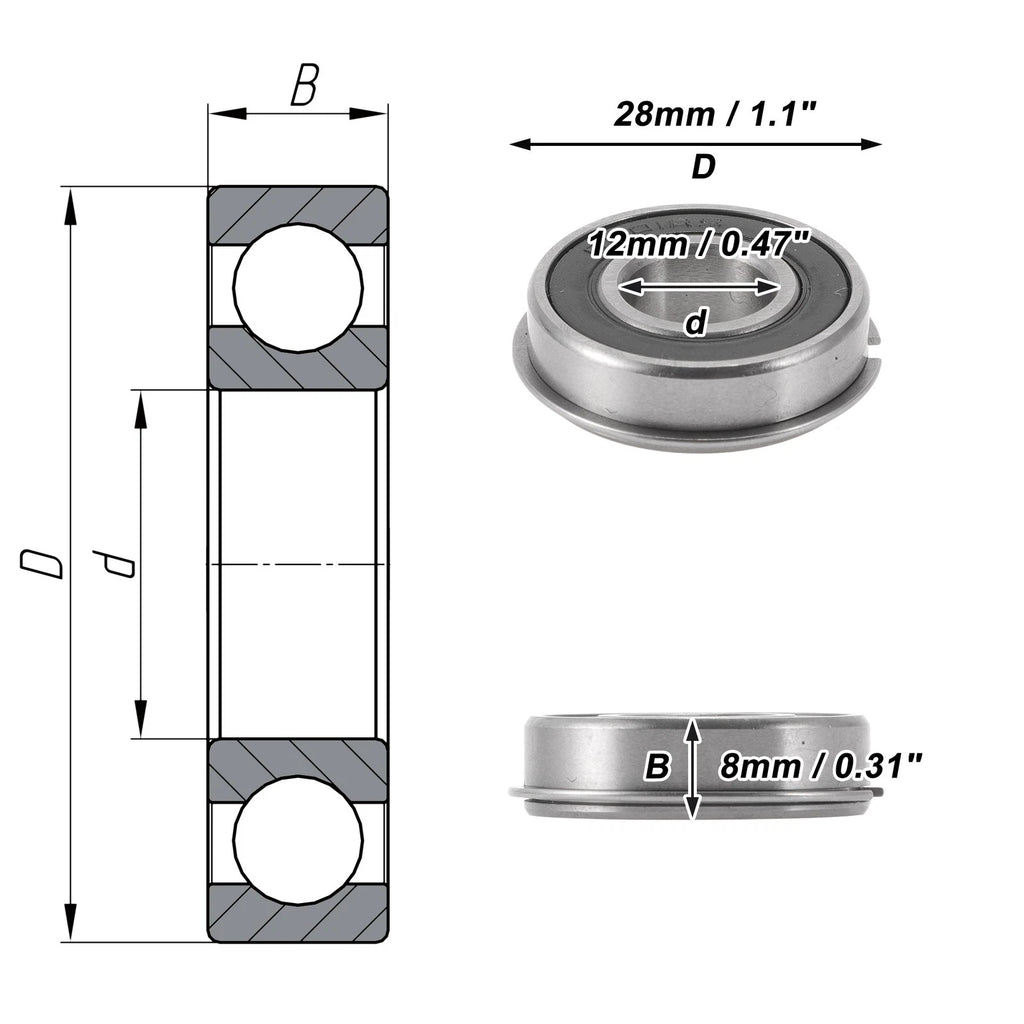 Deep Groove Ball Bearing 12x28x8mm for Scooter Skateboard (6001NR2RS)