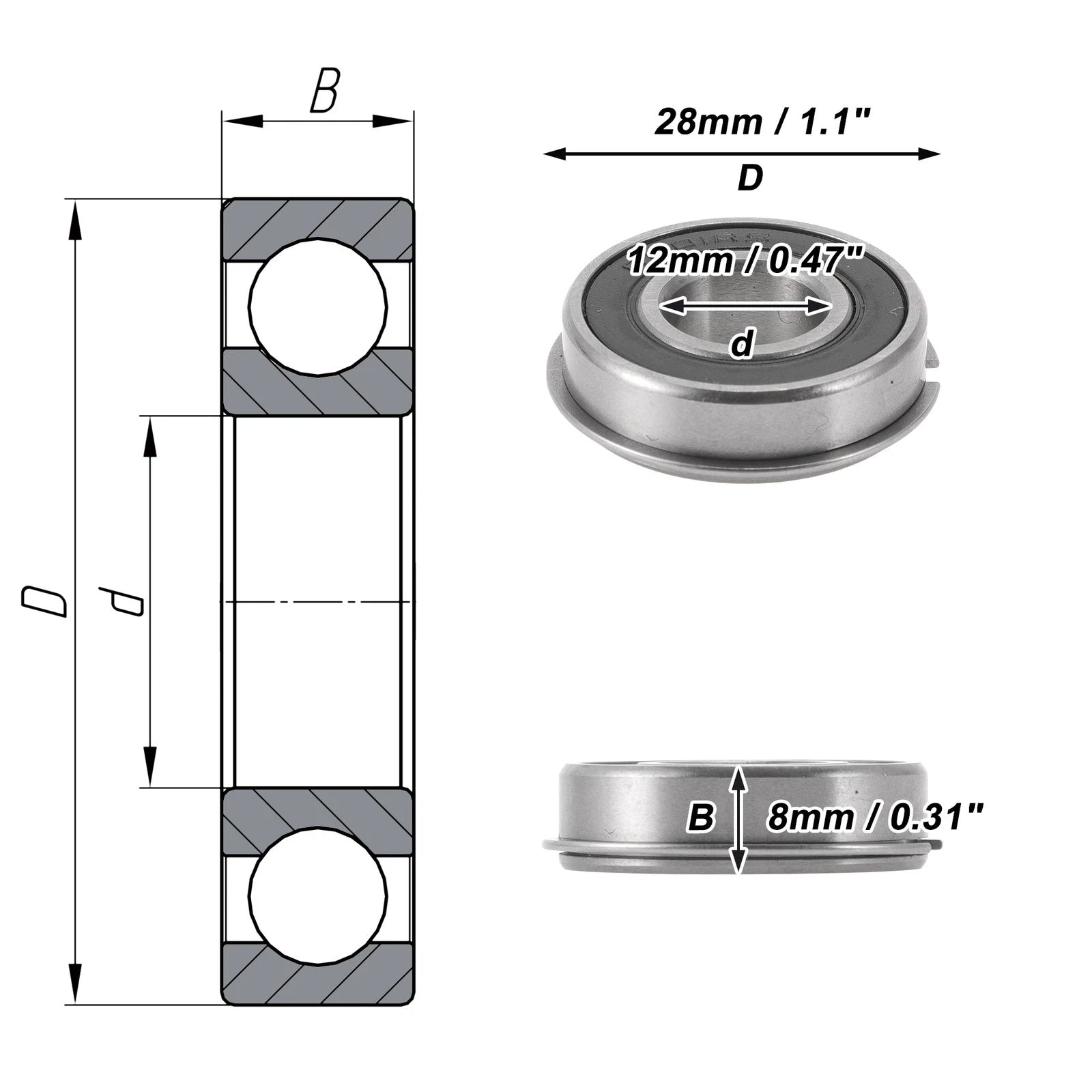 Deep Groove Ball Bearing 12x28x8mm for Scooter Skateboard (6001NR2RS)