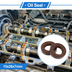 Set of 2 Oil Seal Rotary Shaft Seal FKM Rubber 15x26x7mm
