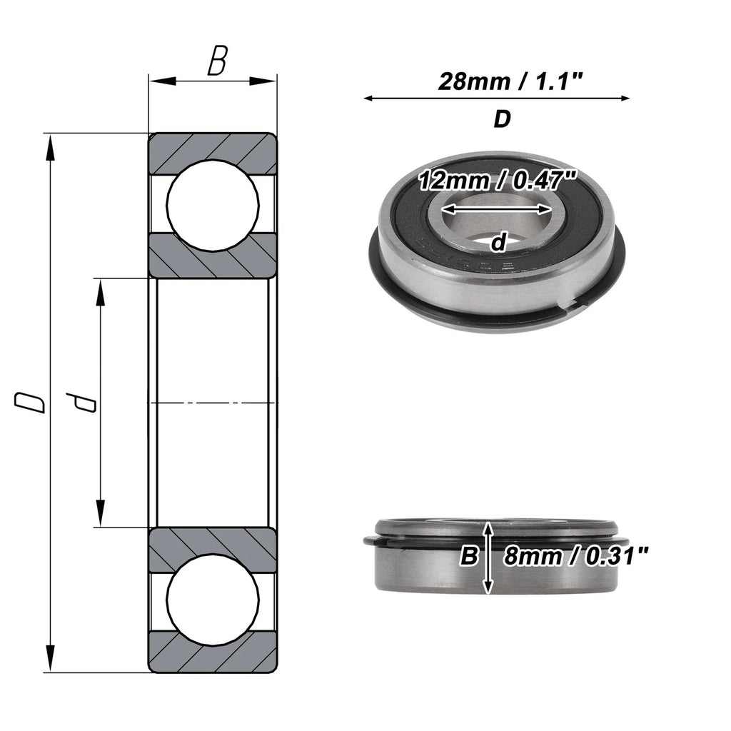 Deep Groove Ball Bearings 6001NR2RS for Scooter Skateboard (12x28x8mm)