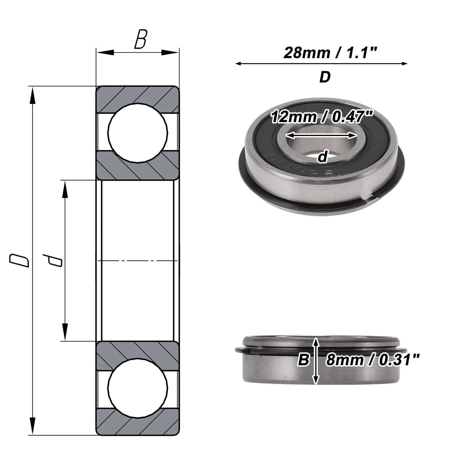 Deep Groove Ball Bearings 6001NR2RS for Scooter Skateboard (12x28x8mm)